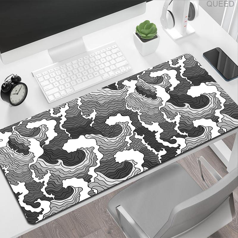 Black & White Japan Art Great Waves Mouse Pad Gaming XL HD New Mousepad XXL Playmat Office Computer Non-Slip Big Mice Pad