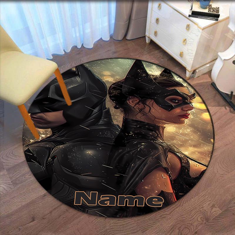 Custom Name Batman Printed Round Rug Carpet Chair Rug Area Rug Entryway Doormats,for Office Chair Living Room Bedroom Kitchen Room.