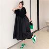 Большие размеры летние плиссированные черные винтажные платья для женщин свободного покроя с коротким рукавом, свободное повседневное длинное платье корейская одежда