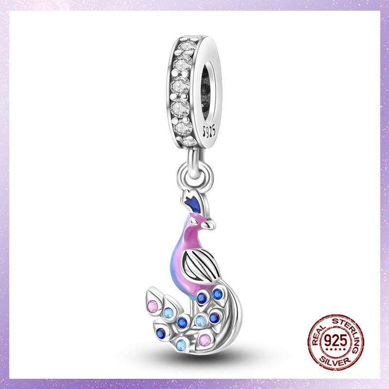 Фиолетовые Шармы Медный Fit Оригинальный Подвесной Браслет Бабочка Стекло Сердце Перо Клип Шарм Подвеска Светящаяся Бусина DIY Ювелирные Изделия