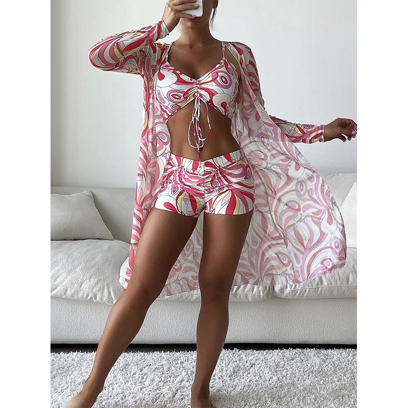 Women Swimsuit High Waist Bikini Set Three Pieces Women Sexy Long Sleeve Cover Up Swimsuit Beach Bathing Suits Swimwear