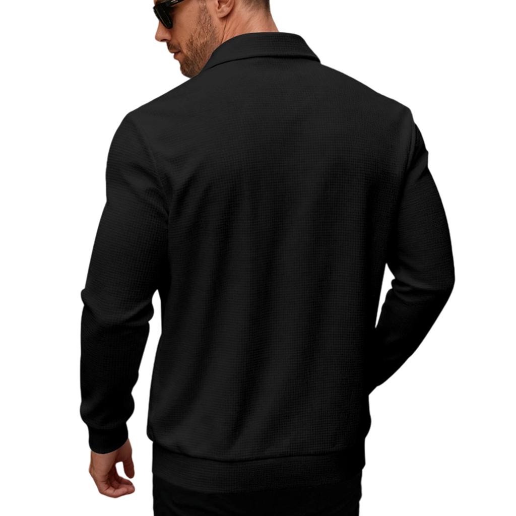 Men's Flip Collar Zipper Long Sleeves Self-Cultivation Jacket Cardigan Coat