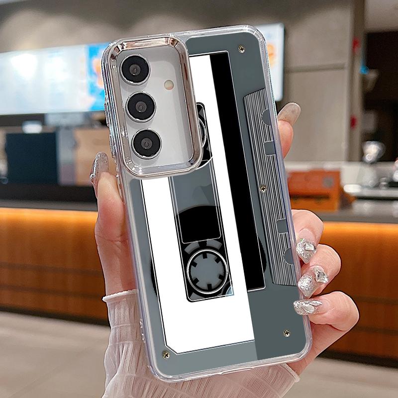 Креативный чехол с принтом аудиокассеты для iPhone 17 18 Pro Max Для iPhone 16 15 14 13 Pro Max 17E Позолоченная рамка для камеры Прозрачный мягкий чехол для телефона
