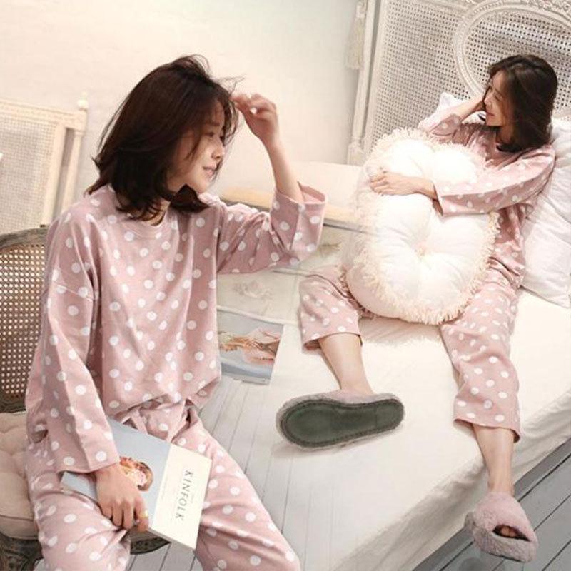 Женский мультяшный пижамный комплект - Рубашка с длинным рукавом и брюки, Домашняя одежда для маленьких студенток на весну и осень