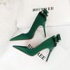 Fashionable Banquet High Heels Slim Heels Women's Shoes Shallow Mouth Pointed Toe, Back Bow Single Shoes