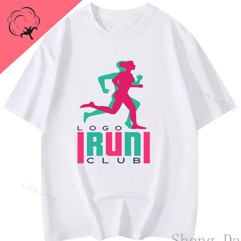 Повседневная Свободная Хлопковая Спортивная Футболка с Круглым Вырезом Run Fit Беговые Классика Графические Футболки Унисекс Женская Уличная Одежда