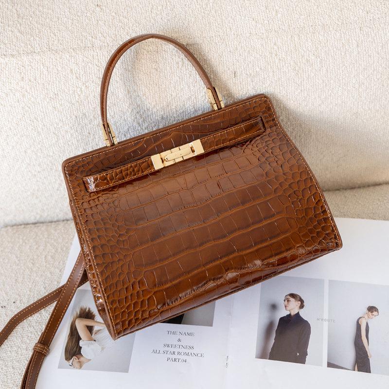 Qian Dian Crocodile Pattern Genuine Leather Handbag for Women - Stylish Versatile Crossbody and Shoulder Bag