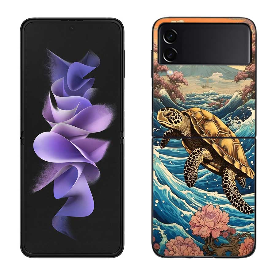 Marine Organisms, Sea Turtles, And Animals Phone Case For Samsung Z Flip 7 6 5G Galaxy Z Flip 5 4 3 Black Hard Cell Cover Luxur