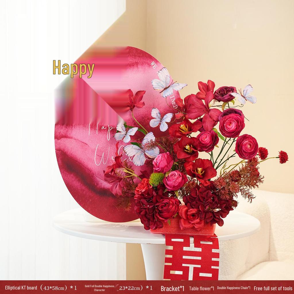 Pink Wedding Floral Art Double Happiness Ornament for Bedroom and Living Room Decor Set
