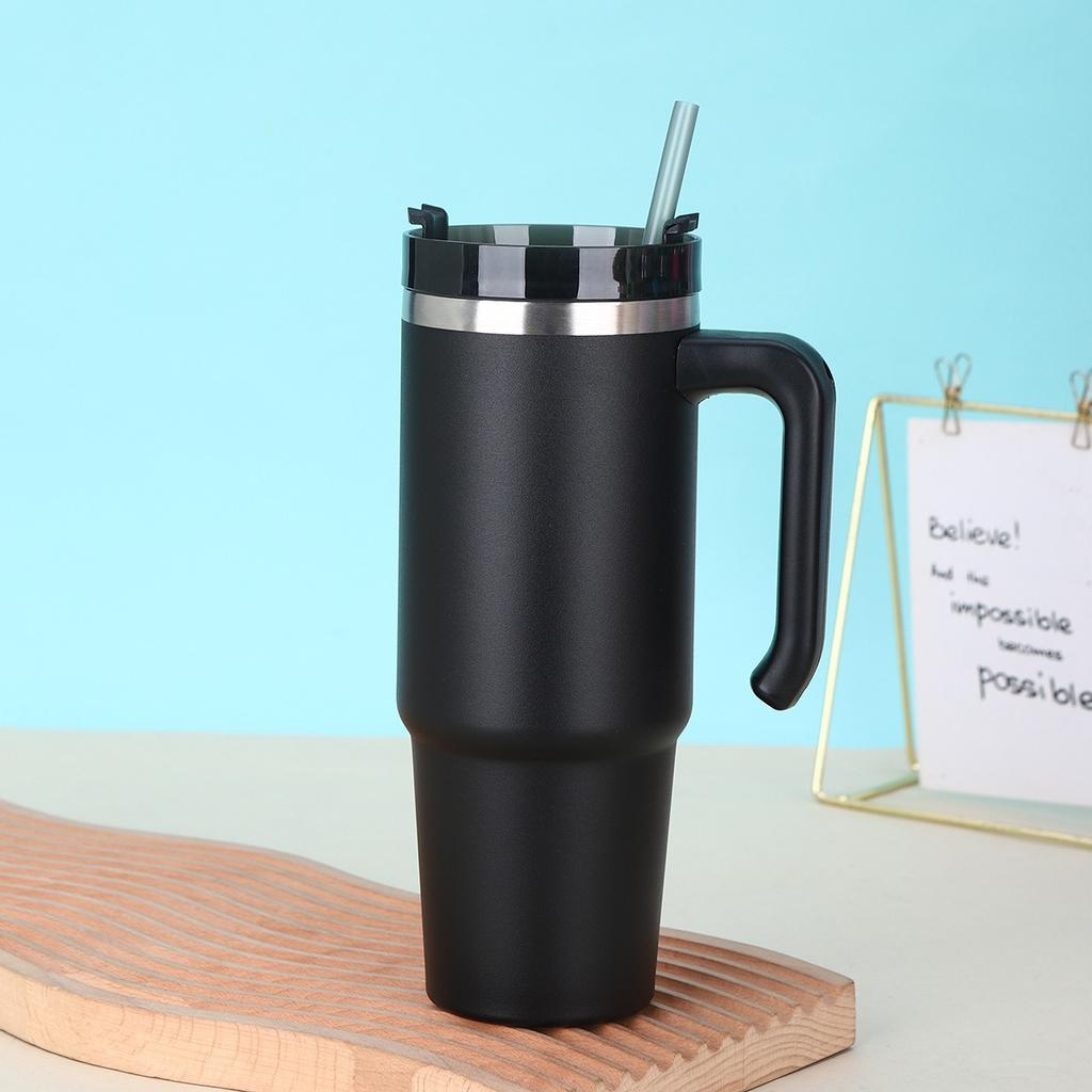 30 унций соломенная термокружка из нержавеющей стали 304 с ручкой, большая емкость, термоизолированная, двухслойная вакуумная кофейная чашка