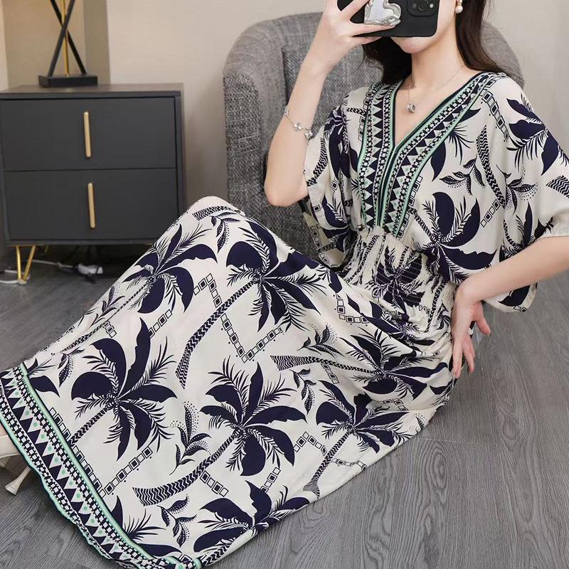 Этническое платье с V-образным вырезом и короткими рукавами из вискозы с французско-тайским принтом для женщин, к 25-летнему юбилею