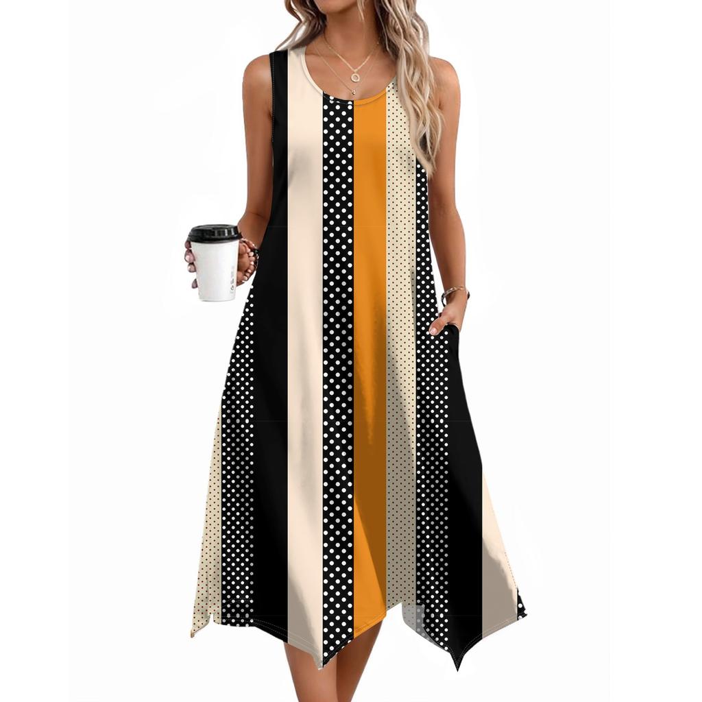 Женское повседневное платье на лето, платье-майка, свободное пляжное платье с карманами, расклешенный миди-сарафан