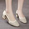 Women's Shoes with Medium Heels Summer 2024 Closed Sandals for Woman Leather Footwear Office Work Square Beige Daily Comfort F H