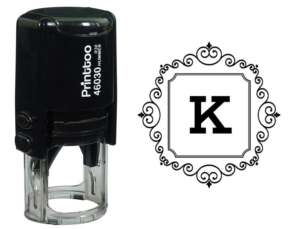 Printtoo Square Swirl Border Alphabet K Monogram Initial Self Inking Rubber Stamp Office