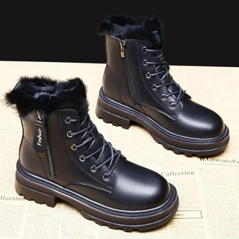 Зимние ботинки, женская обувь, новые плюшевые хлопковые ботинки, зимние ботинки на молнии, на платформе, теплые, нескользящие, удобные, для отдыха на открытом воздухе, 2025