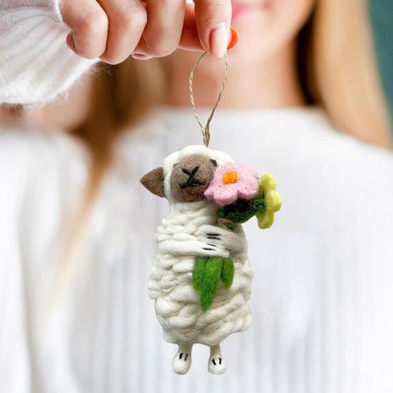 Украшение в виде войлочной овцы, украшение ручной работы в виде овцы, пушистая кудрявая овца, подвесное украшение для рождественской елки, сумка, брелок