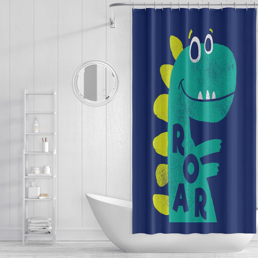 Mold Resistant Cartoon Shower Curtain Colorful Dinosaur Patterned Shower Curtain