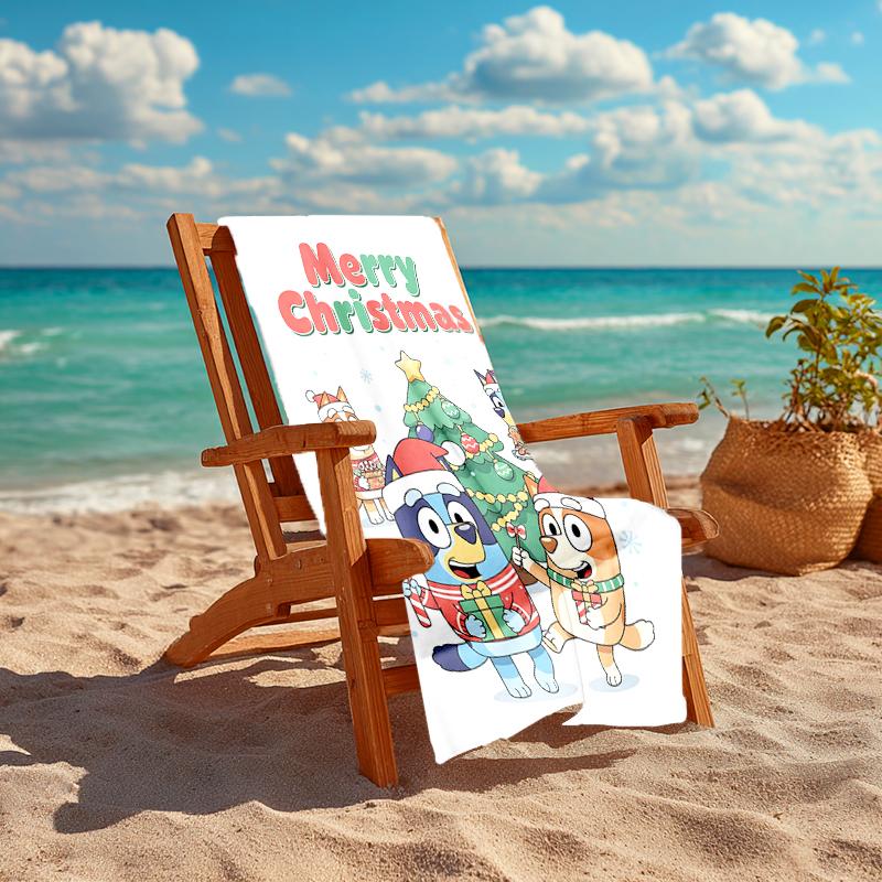 1Pc Christmas Celebration Friends Beach Towel, Quick Dry, Multi-Use for Beach Pool Gym Yoga Home Travel, Christmas, Halloween, Xmas Gift S35