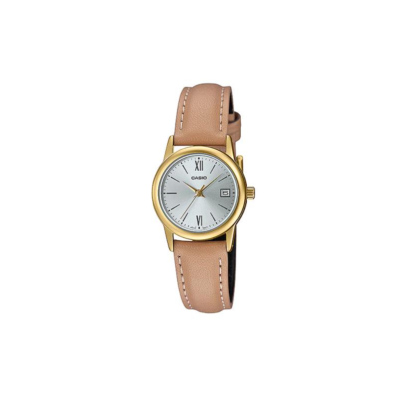 Casio CASIOSTANDARD серия простой маленький круглый часы деловой повседневный универсальный маленький циферблат индикация даты кварцевый механизм кожаный ремешок LTP-V002GL-7B3