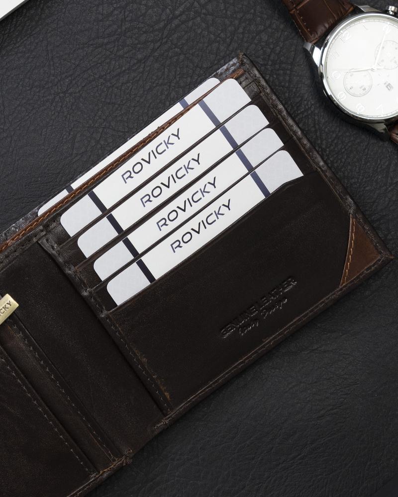 Men's horizontal wallet with gold accent, natural grain leather - Rovicky