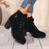 Coarse Heel Short Boots Round Head Lace-up and Bare Boots New High Heel Side Zipper Martin Boots Women's Single Boots Belt