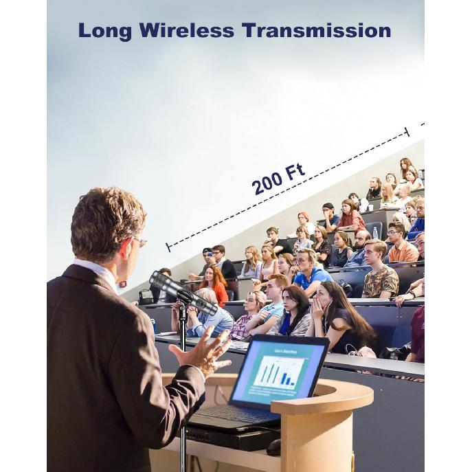 Wireless Microphone, Dual Handheld Dynamic Microphone with Rechargeable Receiver, 200ft Range, Plug and Play, Karaoke Mic