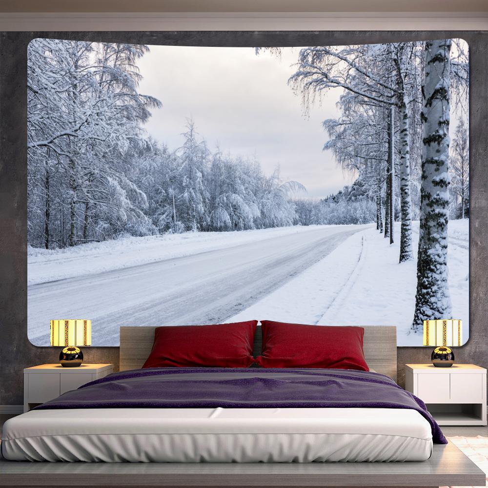 Лес Рождественская елка Снежная сцена Домашний декор Художественный гобелен Богемная психоделическая сцена Настенная подвеска на стену спальни