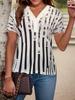 Women's Summer Striped V-Neck 3D Print Casual Short-Sleeve T-Shirt