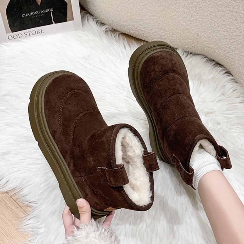 Ботильоны на платформе из замши для снега, женские туфли на плоской подошве из плюшевого хлопка, тренд 2025 года, новые теплые зимние прогулочные нескользящие модные ботинки Mujer