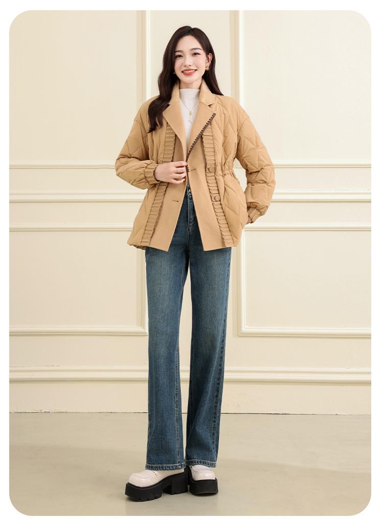 [Double sided down jacket] Autumn and winter fashion splicing jacket solid color waist design down jacket for women