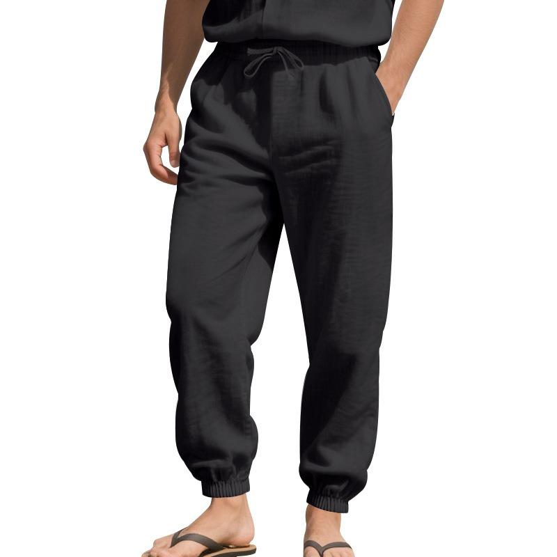 Четыре Сезона Пляжный Тренд Мужские Свободные Льняные Большого Размера Повседневные Спортивные Леггинсы Мужские Брюки