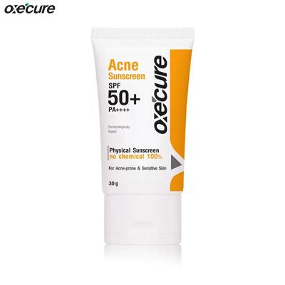 Oxe'Cure Ance Sunscreen SPF50+ PA++++, физический солнцезащитный крем, без химикатов, 100%, для склонной к акне и чувствительной кожи, дерматологически протестировано, 30 г.