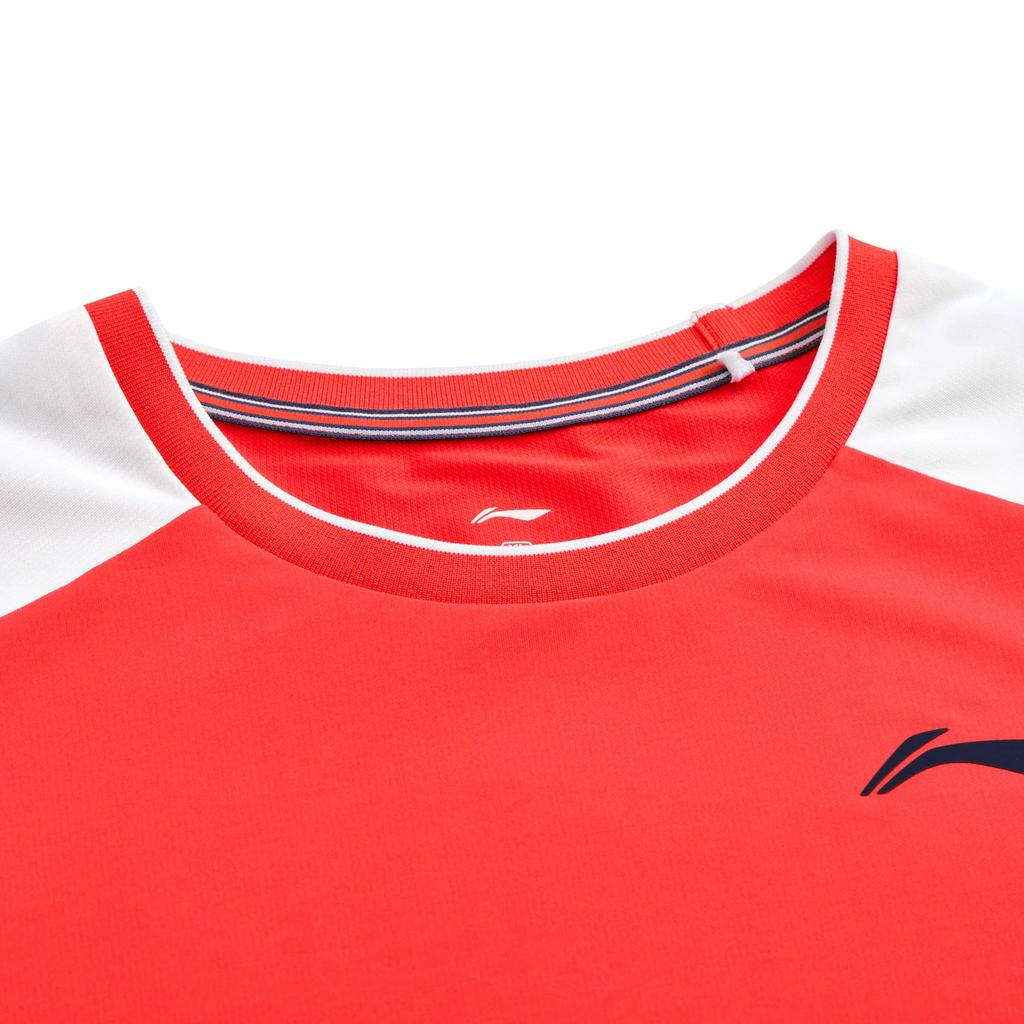 Li Ning Теннисная серия Удобная Повседневная Простая Приталенная Футболка с круглым вырезом и короткими рукавами Женские топы Li-Ning-Красный AAYU600-3