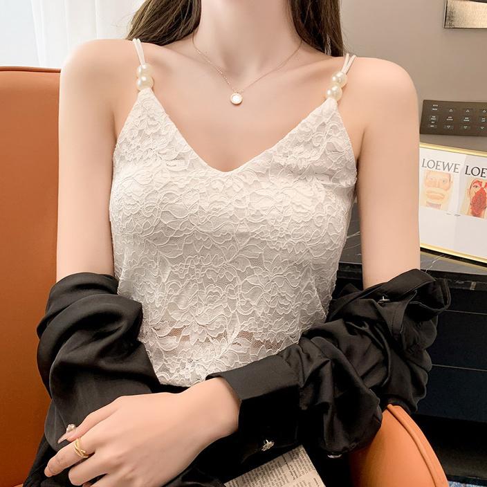 V-neck Camisole Lace Pearl Camisole Sexy Bandeau Tube Top Slim Undershirt Over Suit Underneath Tank Top