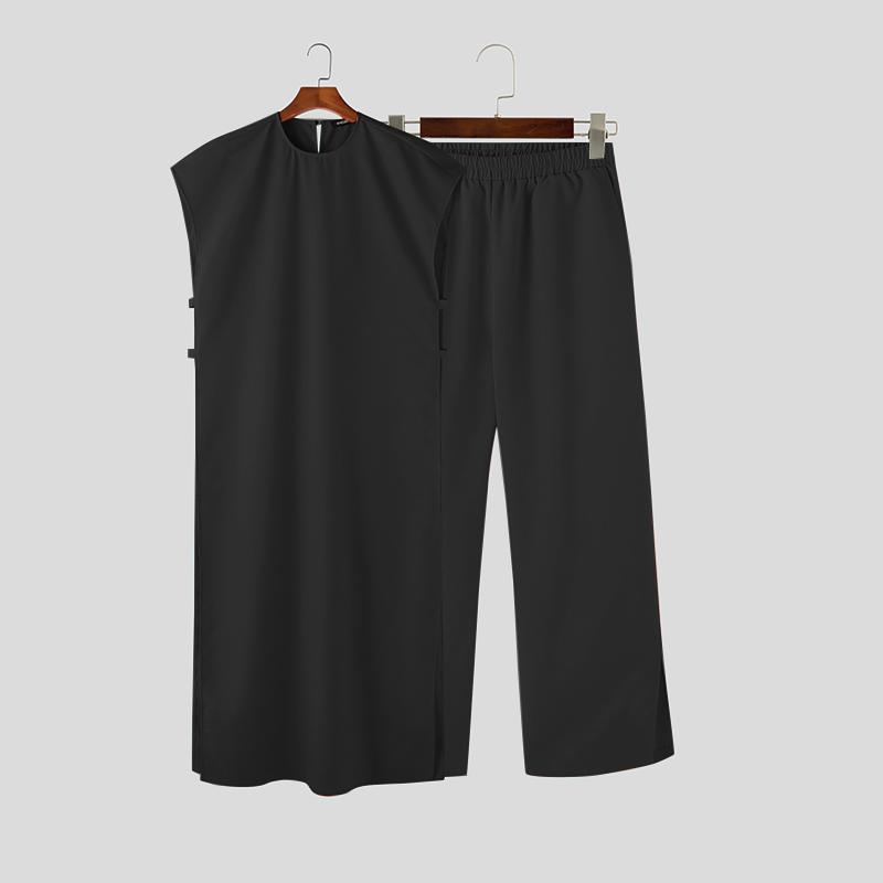 INCERUN Летние мужские комплекты из 2 предметов, топы без рукавов, длинные брюки с эластичной резинкой на талии