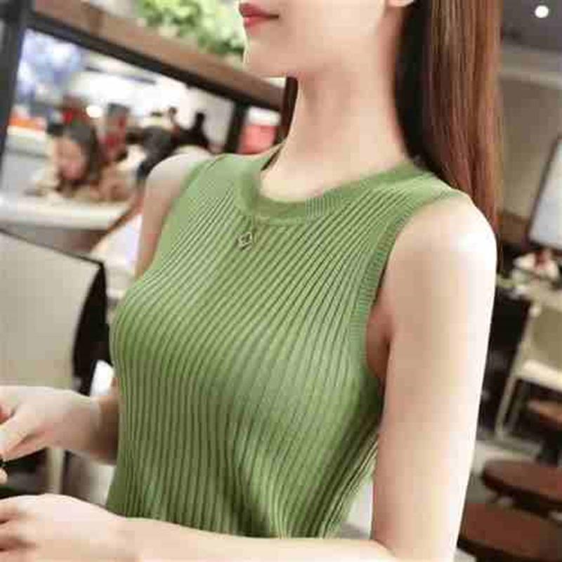 Summer Sleeveless Round Neck Casual Tank Tops Women Fashion Slim Fit Solid Base Pullover Tanks Women Camis Simple Office Lady Vest 26230