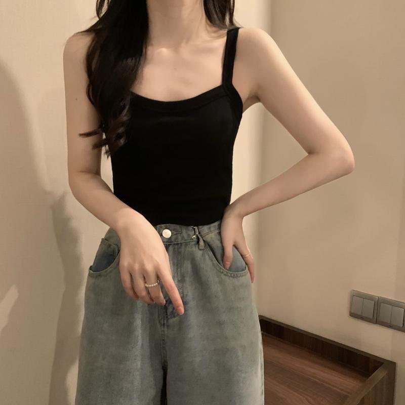 WTEMPO Летние майки-майки, повседневные топы, женские топы со встроенным бюстгальтером, майки для женщин, сплошной цвет, женский корейский стиль
