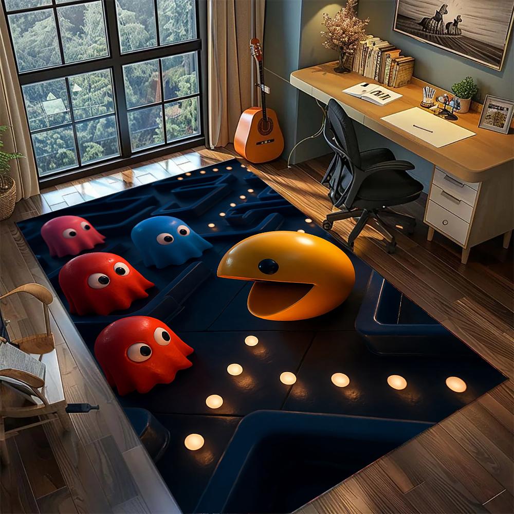 Vintage Arcade Pac-Man Board Game Pattern Rug Carpet Large Area Rug Non Slip Washable Floor Mat Gamer Room Bedroom Home Decor