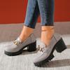 Женские лоферы большого размера на толстой подошве, новые кожаные туфли с квадратным каблуком и круглым носком