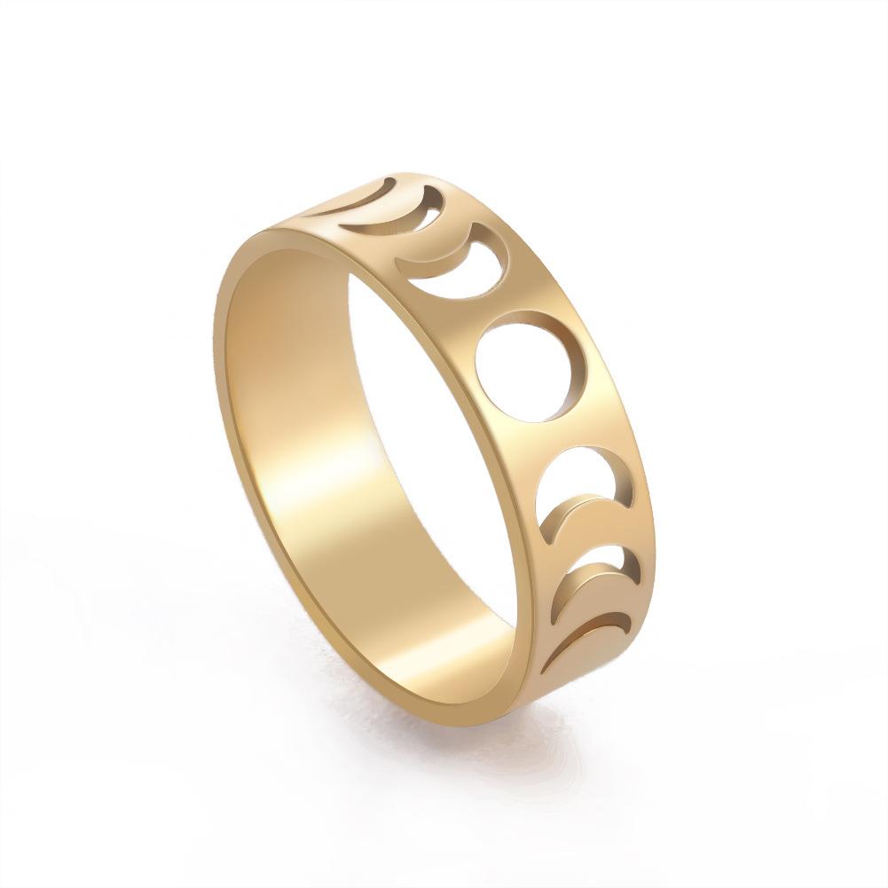 Minimalist Hollow Moon Phase Pattern Matching Couple Rings Closed Band
