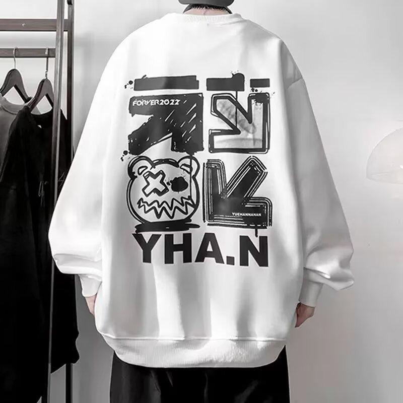 Мужская свободная толстовка с капюшоном в гонконгском стиле 2024 года - Модный принт с буквами, универсальная куртка на весну/осень