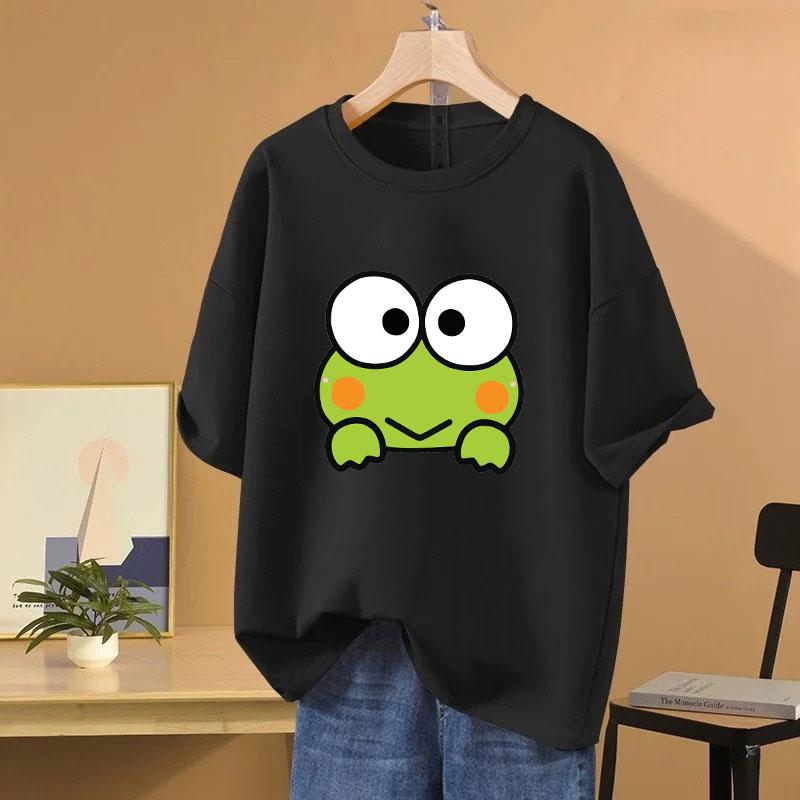 MINISO Sanrio Keroppi Cartoon Anime Women Men Tshirt Short Sleeve Tops 2025 New Fashion Couple Hotselling Clothing Tees