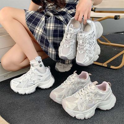 Женские кроссовки «папины кроссовки» новая летняя сетчатая дышащая серебристая на высокой толстой подошве повседневная легкая спортивная обувь