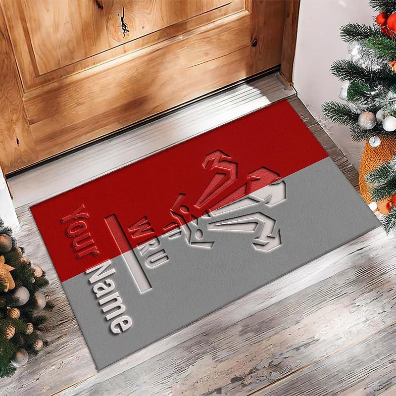 Wales Rugby Crystal Velvet Rug, Custom Name Text Personalized Non‑Slip Floor Mat for Home Decor Gift