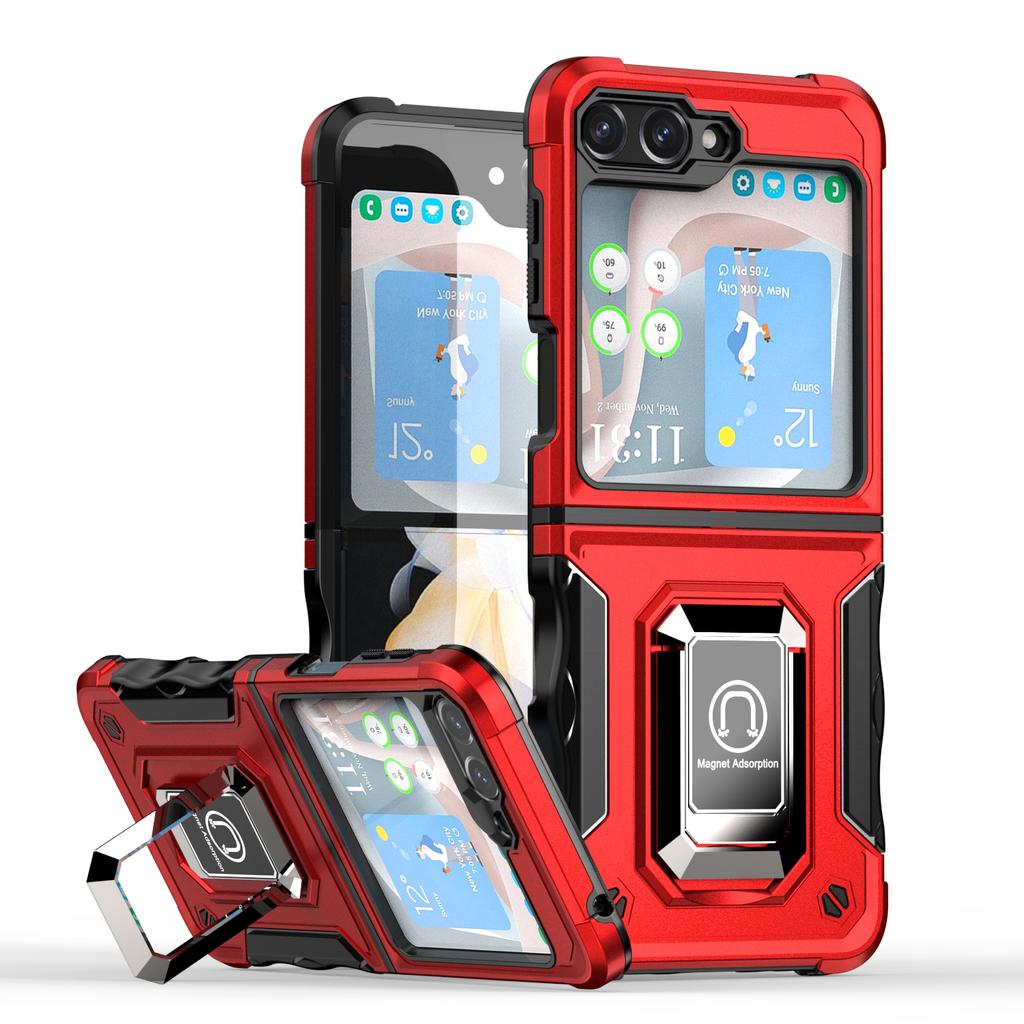 Armor Heavy Duty Defender Case for Samsung Galaxy Z Flip 6 5 4 3 Shockproof Cover Metal Ring Magnetic Stand Full Protective Cover