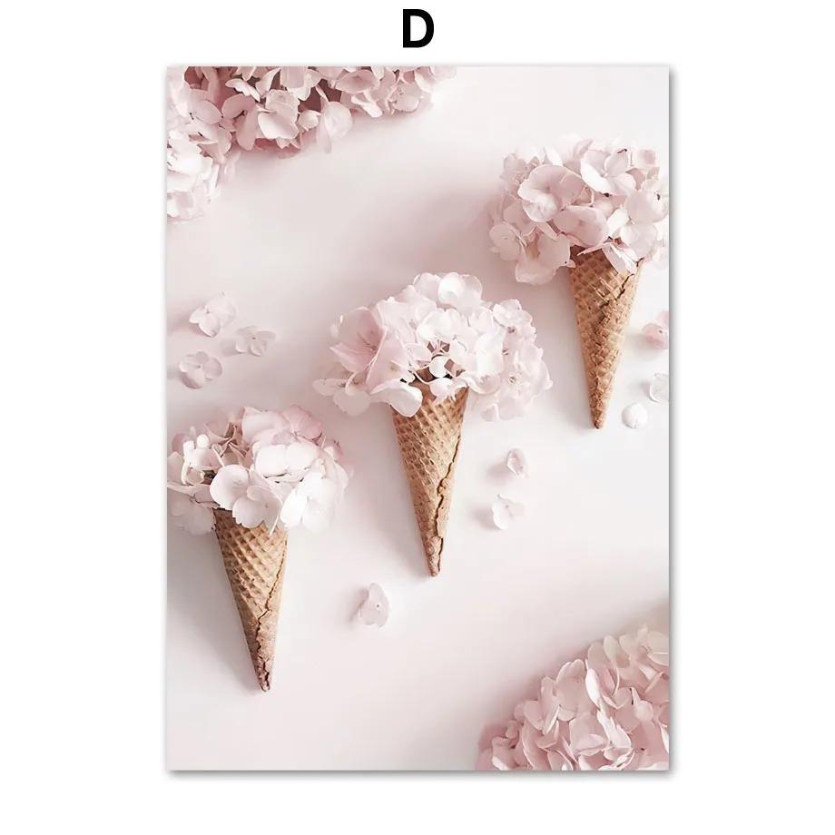 Wall  Canvas  Pink Sakura Rose Tulip Flower Landscape Nordic Posters And Prints Wall Pictures For Living Room Decor