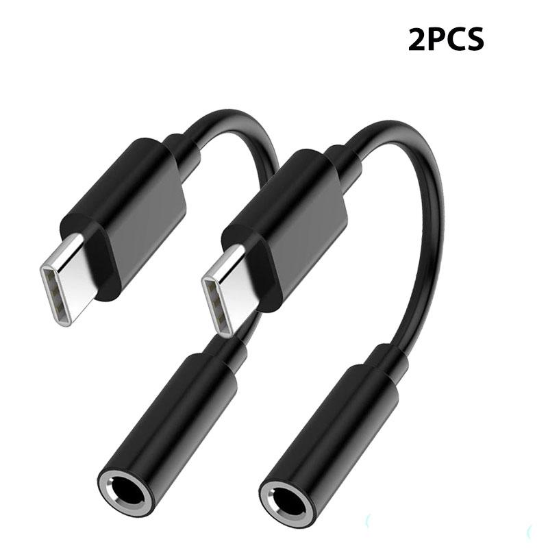 2/4 шт. USB-C Type-C на 3,5 мм Черные аудиоадаптеры для наушников USB Type-C на 3,5 мм гнездо для наушников 3