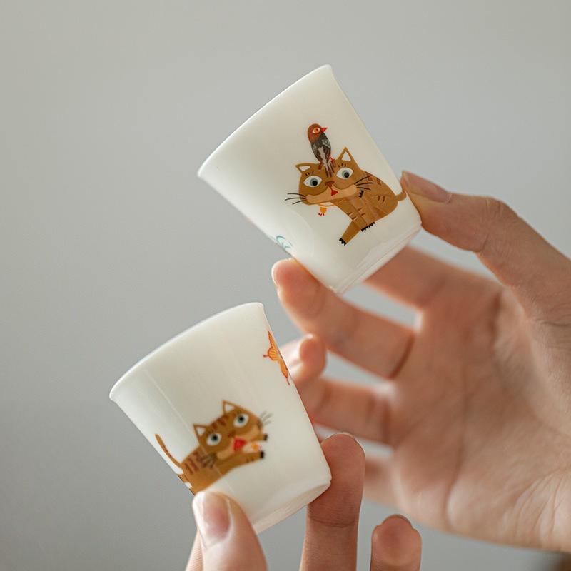 45 мл Чашка для чая для кошки Набор для чая Гунфу Чашка для дегустации Ручная работа Керамика Дзен Китайская чайная церемония