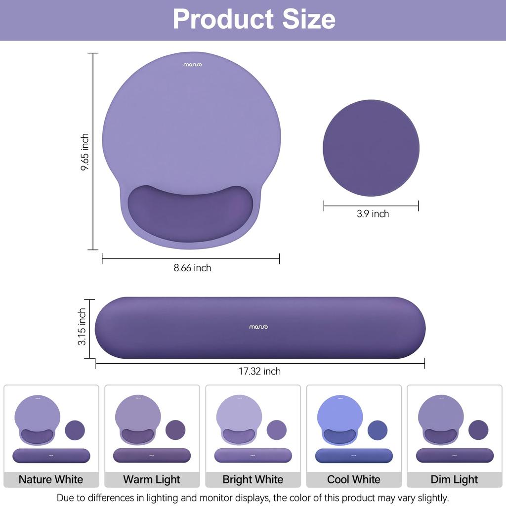 MOSISO Wrist Rest Support for Mouse Pad Keyboard Circular Curve Ergonomic Pain Relief Easy Typing Pad with Raised Memory Foam & Set, Non-Slip Base,