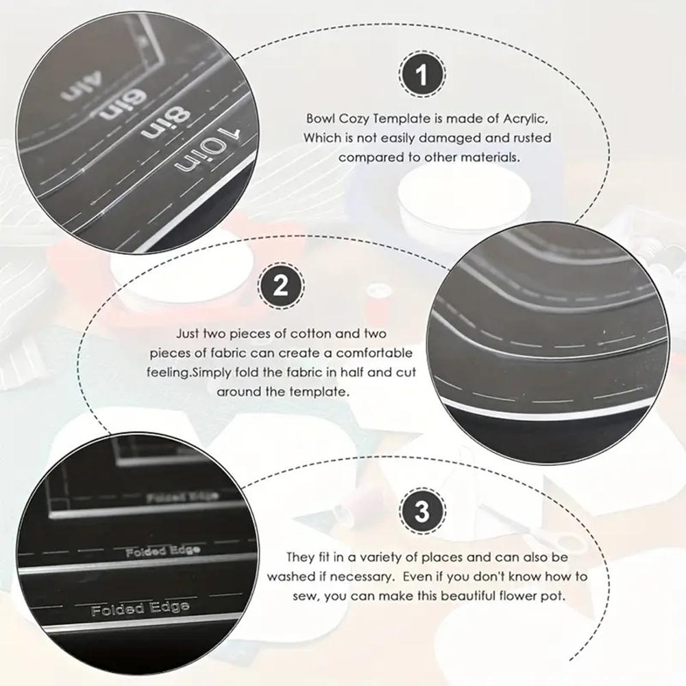 Набор шаблонов для грелок на миску своими руками, Набор режущих линеек для микроволновой миски, Акриловый квилтинговый трафарет для шитья, Подставка для миски с горячей/холодной едой